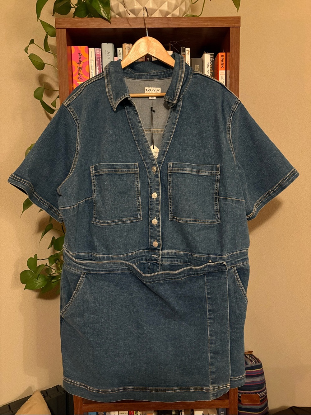 Ava & Viv Blue Denim Shirt Mini Romper SZ 2X NWT - Picture 4 of 12